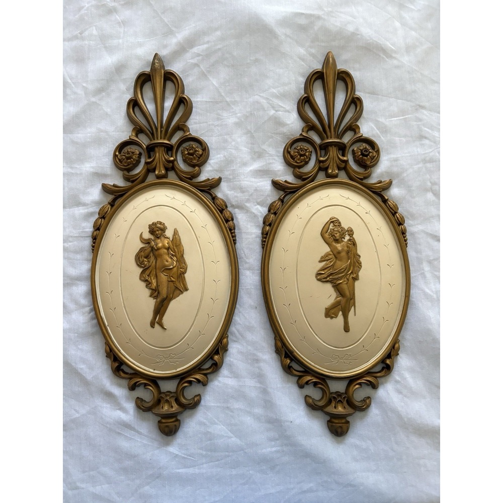 Vintage Dart Ind Wall Plaques Classical Goddess Gold Frames Set of 2